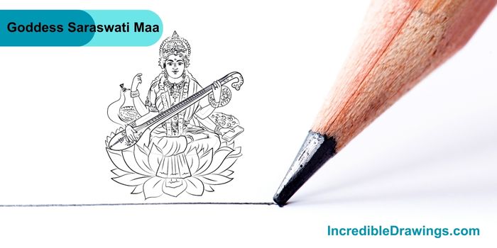 How to Draw Goddess Saraswati Maa Drawing step by step